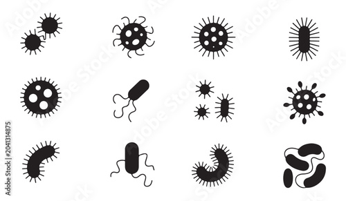 Photography Microscopic bacteria and virus icons set for science education and medical presentations
