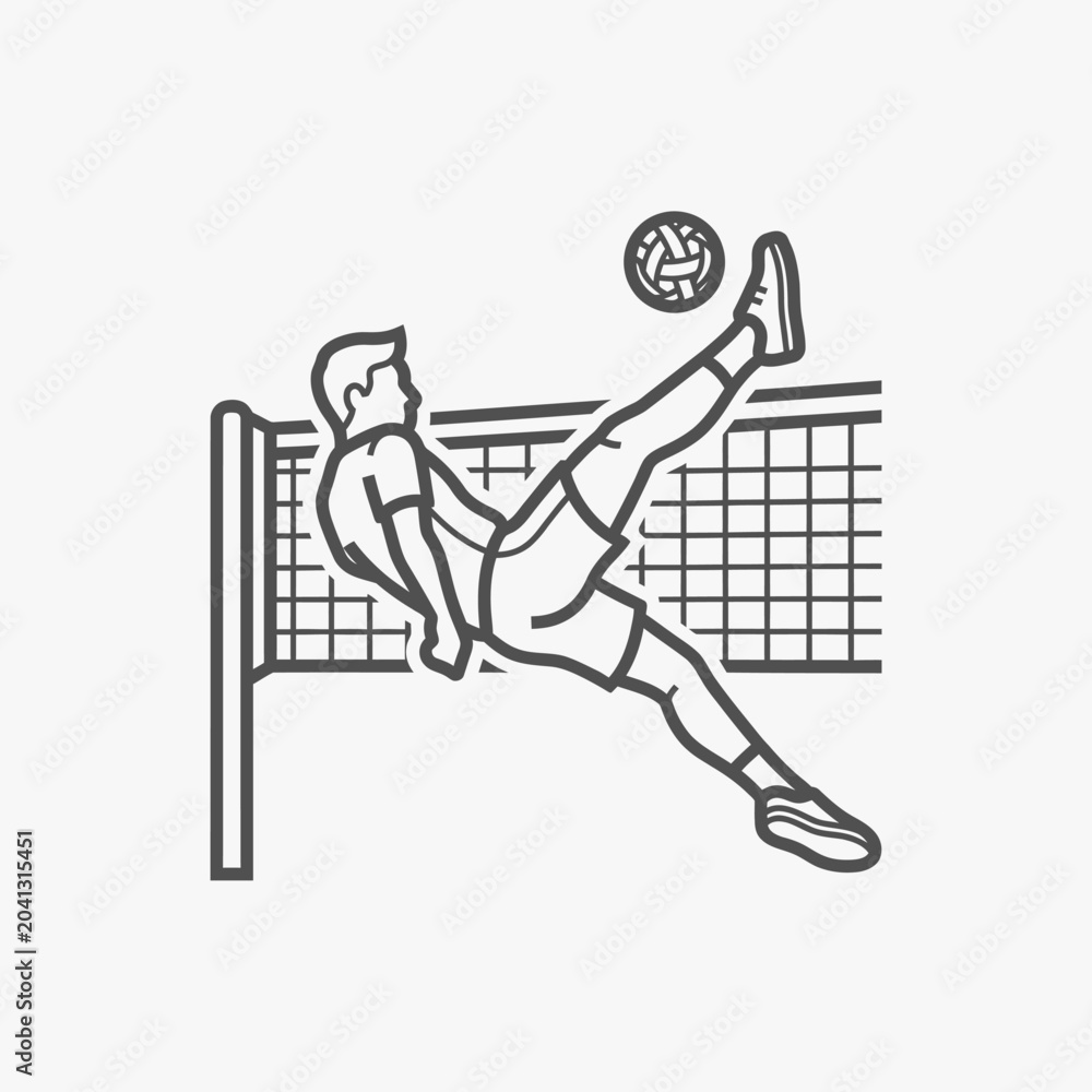 Fototapeta premium Sepak Takraw player performing acrobatic bicycle kick over net.