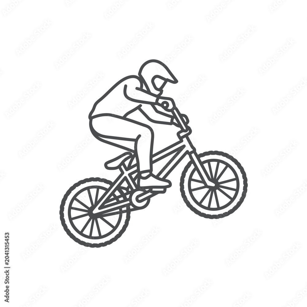 Naklejka premium BMX rider jumping with bicycle line icon.