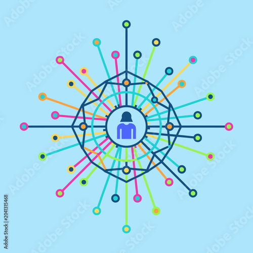 Abstract network connecting people and ideas, representing communication, technology, and global connections