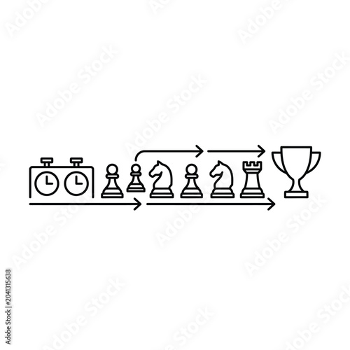 Fotografie Chess strategy and victory process line art diagram icon.