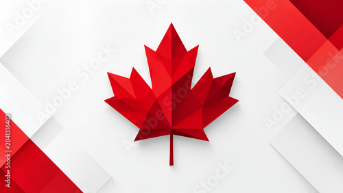 Canada Day vector background with geometric red maple leaf on modern white paper layers design and patriotic Canadian holiday theme