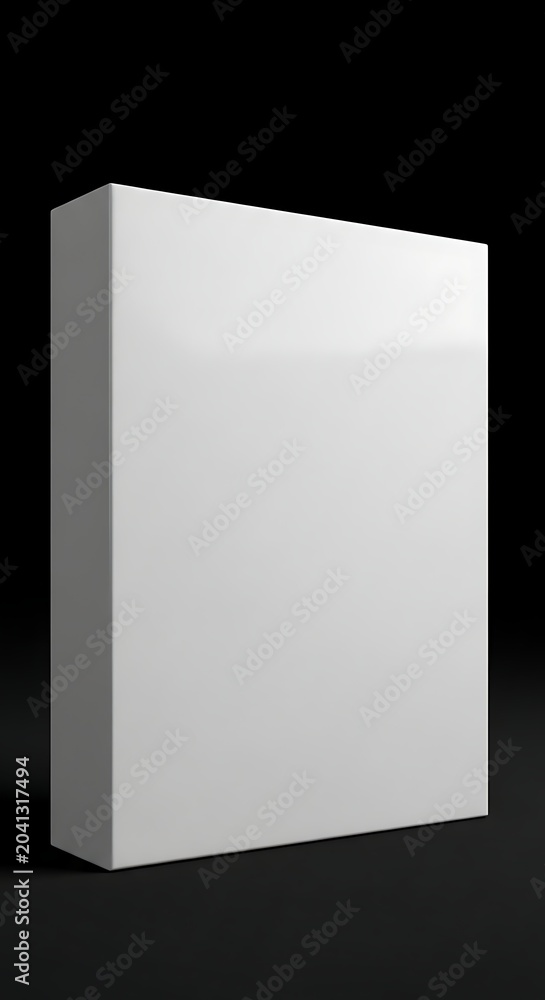 Naklejka premium Blank white product box mockup isolated on black background for branding design package template marketing display