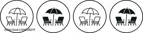 Quadro su tela Beach Umbrella And Chairs Line Icons Set For Summer Vacation Resort And Travel V