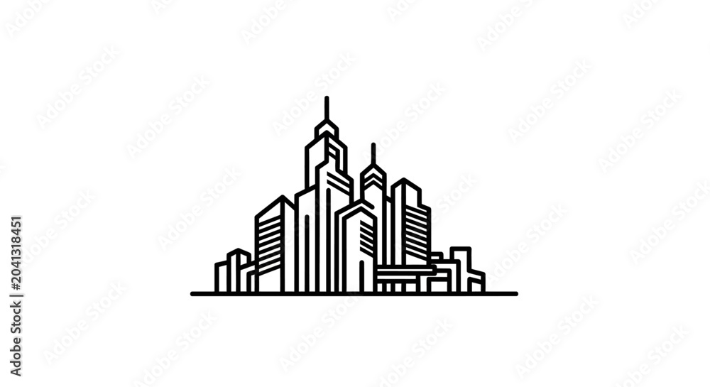 Fototapeta premium Minimalist linear cityscape illustration for urban development concepts
