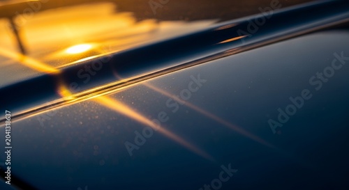 Reflective Surface with Warm Light Streaks at Dusk.