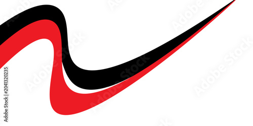Abstract dynamic red and black wavy ribbon swoosh isolated on white background.