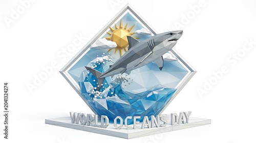 Shark Low Poly Illustration for World Oceans Day Environmental Awareness