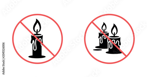 prohibition signs indicating no open flames or burning candles allowed due to fire risk, fire safety restriction symbol set, hazard prevention warning icons collection, no ignition zone signage vector
