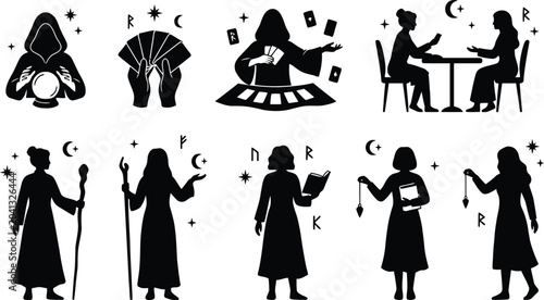 Obraz na płótnie Mystic tarot reader and fortune teller icons set