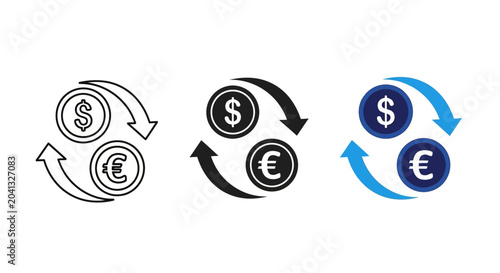 Foto Currency exchange icons, dollar euro symbols, financial swap graphics, money tra