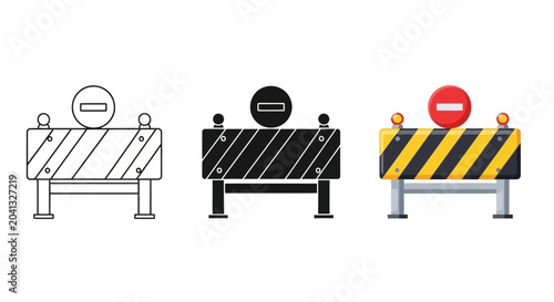 Photography Road blocker icons, barrier signs, traffic obstruction symbols, construction bar