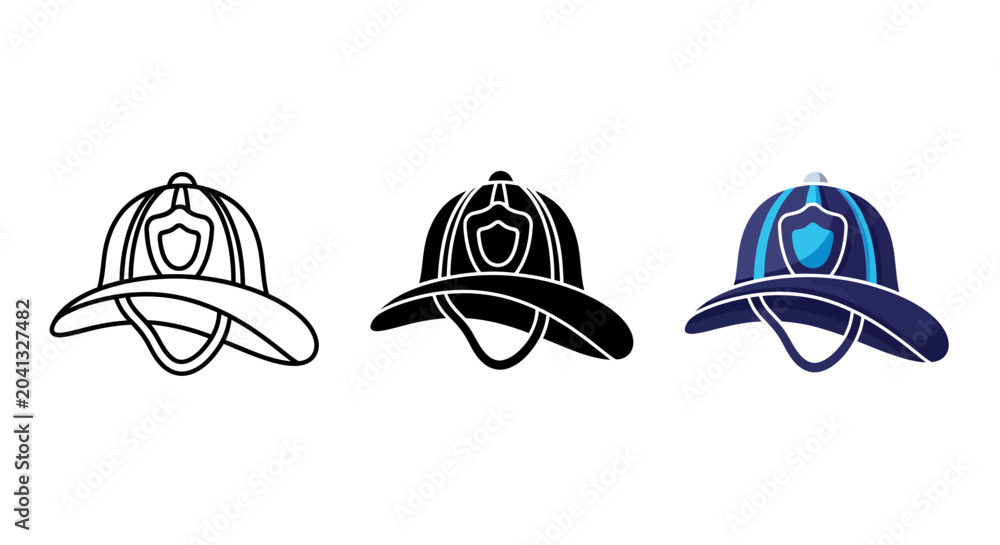 Fototapeta premium Firefighter helmets, emergency response icons, fire safety symbols, rescue team logos