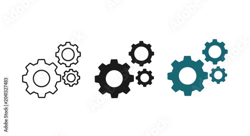 Photography Gear icons, mechanical symbols, gearwheel sets, industrial graphics, vector illu