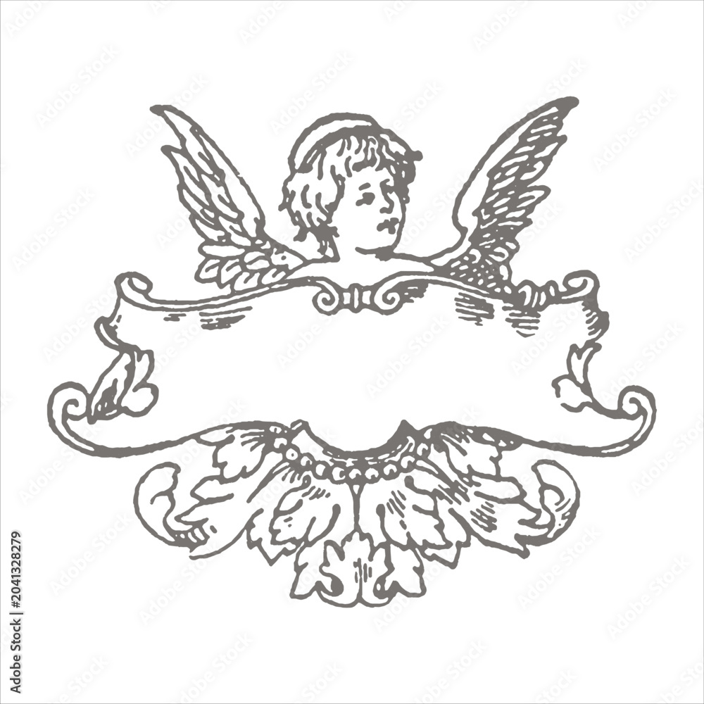 Fototapeta premium A whimsical illustration of a cherub with wings spread