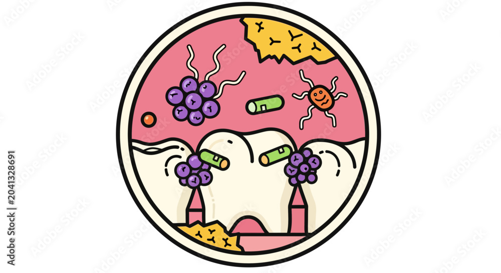 Fototapeta premium Microscopic View of Bacteria and Plaque on Human Teeth