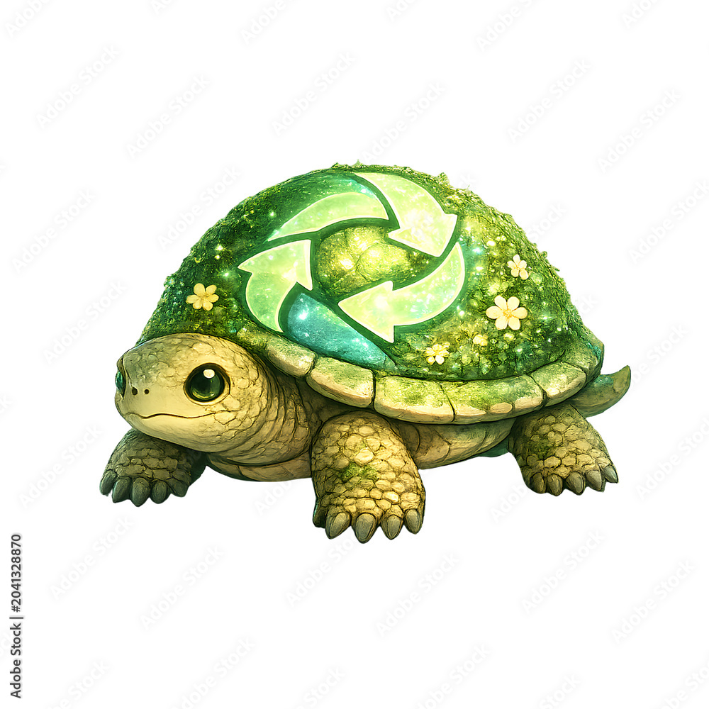 Obraz premium Creative turtle illustration featuring a decorative shell inspired by recycling and environmental awareness concepts.