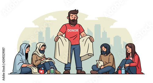 Tableau sur toile Charitable donation to homeless people, community support, volunteer helping nee