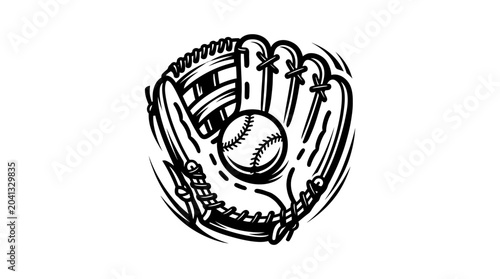 Schilderij op canvas Baseball Glove Holding Stitched Ball.
