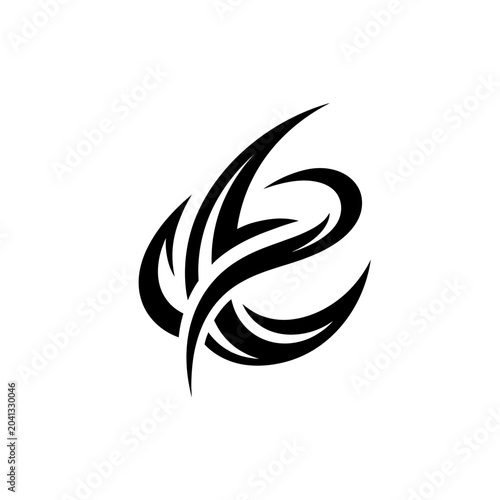 Black abstract swirling curved shape design.