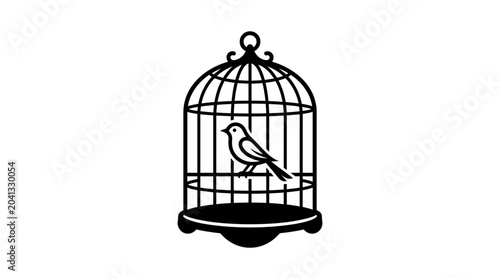 Bird sitting inside a cage.