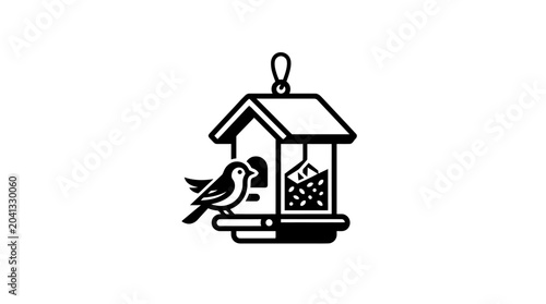 Bird Feeder with Bird Perched Side.