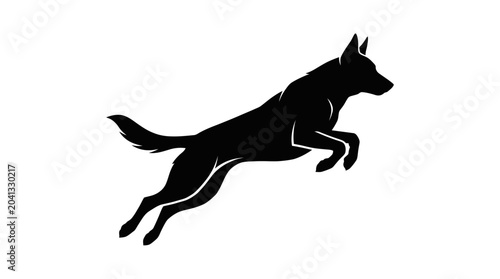 Obraz na płótnie Silhouette of a German Shepherd Dog Jumping Against White Background