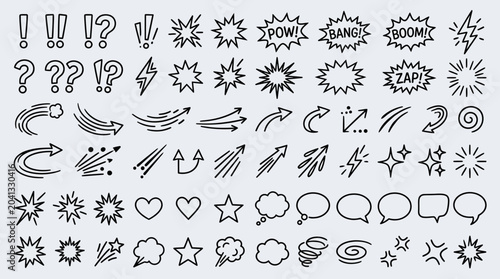 Quadro su tela A collection of comic book style speech bubbles and icons.