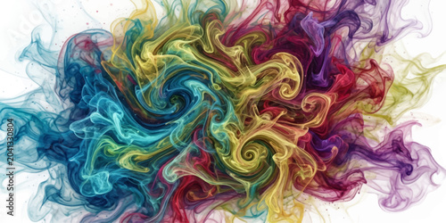 Obraz na płótnie Vibrant swirling smoke in a rainbow of colors creates a mesmerizing abstract pattern, evoking a sense of dynamism and creativity