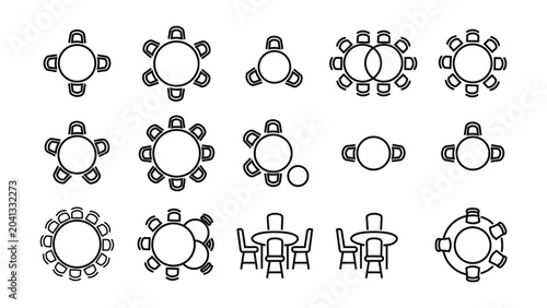 Εκτύπωση καμβά Set of table and chair layout icons representing top view seating arrangements f