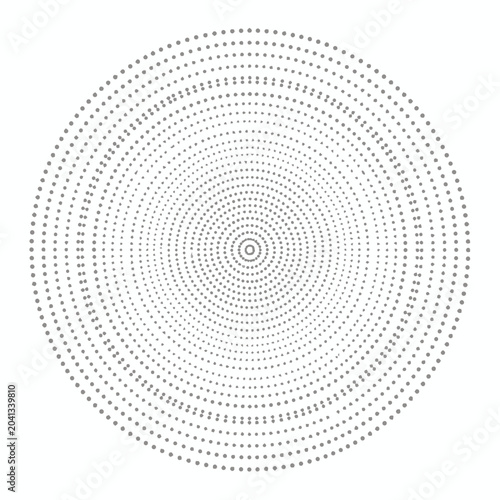 Concentric circles of gray dots forming a radial pattern on a white background