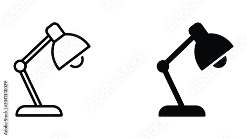 Desk lamp icon set in outline and solid glyph style vector