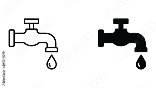 Fotografie Water tap icon set in outline and solid glyph style vector