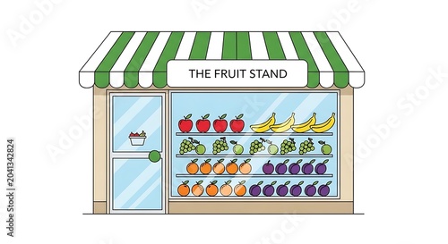 Colorful fruit stand display with fresh produce.