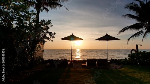Beautiful tropical beach and sea landscape at sunrise time
