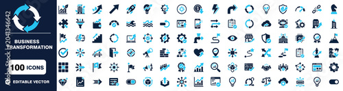 Business transformation icons set vector illustration of modern symbols for corporate strategy