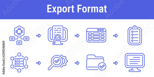 Bild auf Leinwand Export format workflow icons with schema model report review table layout checkl