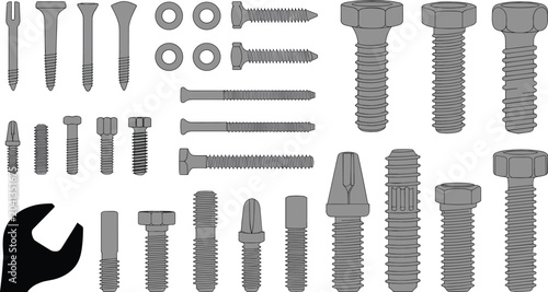 Cuadro en lienzo Industrial Bolts Screws Washers and Fasteners Vector Set with Hardware Component