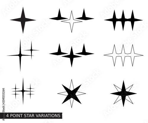 Y2K Style Icon 4 Pointed Star Variations Set No.1