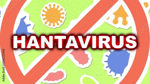 Hantavirus Educational Warning Symbol With Virus Pathogens In Green Background