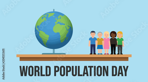 balance scale with globe and people illustration for world population day