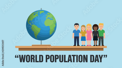 balance scale with globe and people illustration for world population day