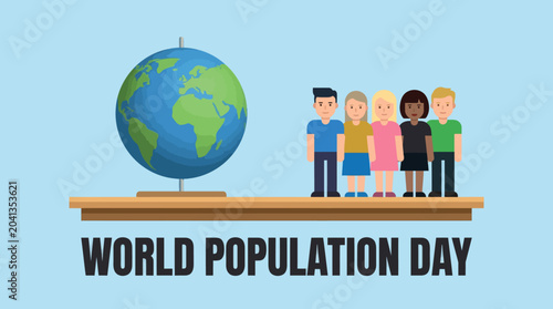 balance scale with globe and people illustration for world population day