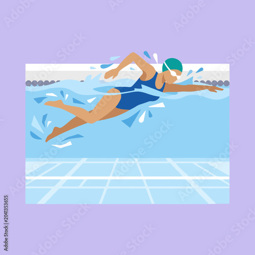 Vászonkép A professional swimmer moves quickly through a blue swimming pool