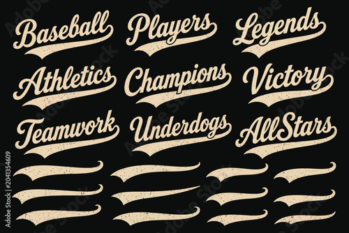 Fotografija Vintage baseball script swooshes and swashes with dynamic retro wave tails