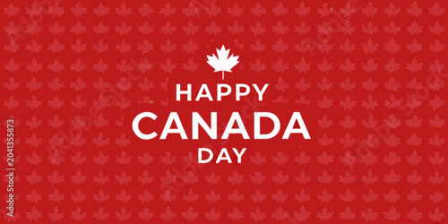 Foto happy canada day text on red maple leaf pattern