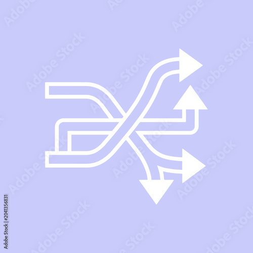 White arrows pointing in different directions on a purple background
