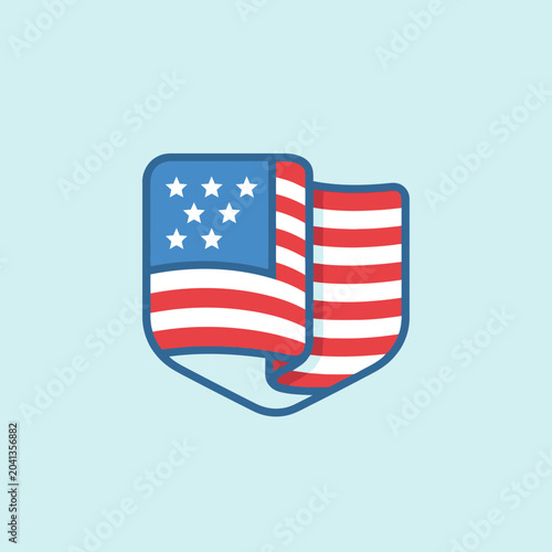 A stylized shield icon featuring red white and blue stripes
