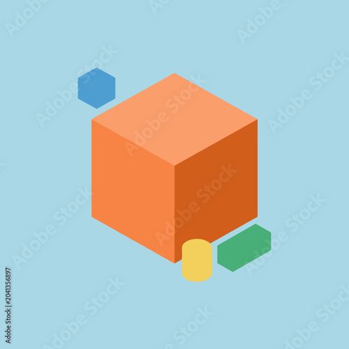 A collection of colorful geometric shapes on a light background