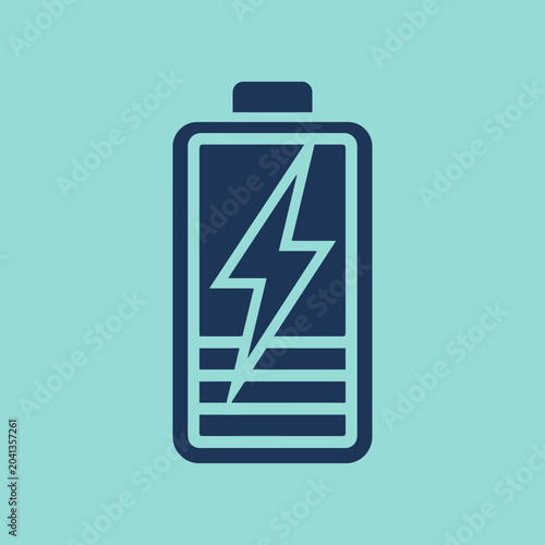 A simple flat icon of a battery with a lightning bolt symbol
